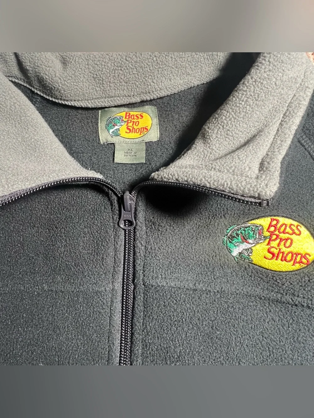 Bass Pro Shops Black Quarter-Zip Fleece with Gray Collar and Embroidered Logo